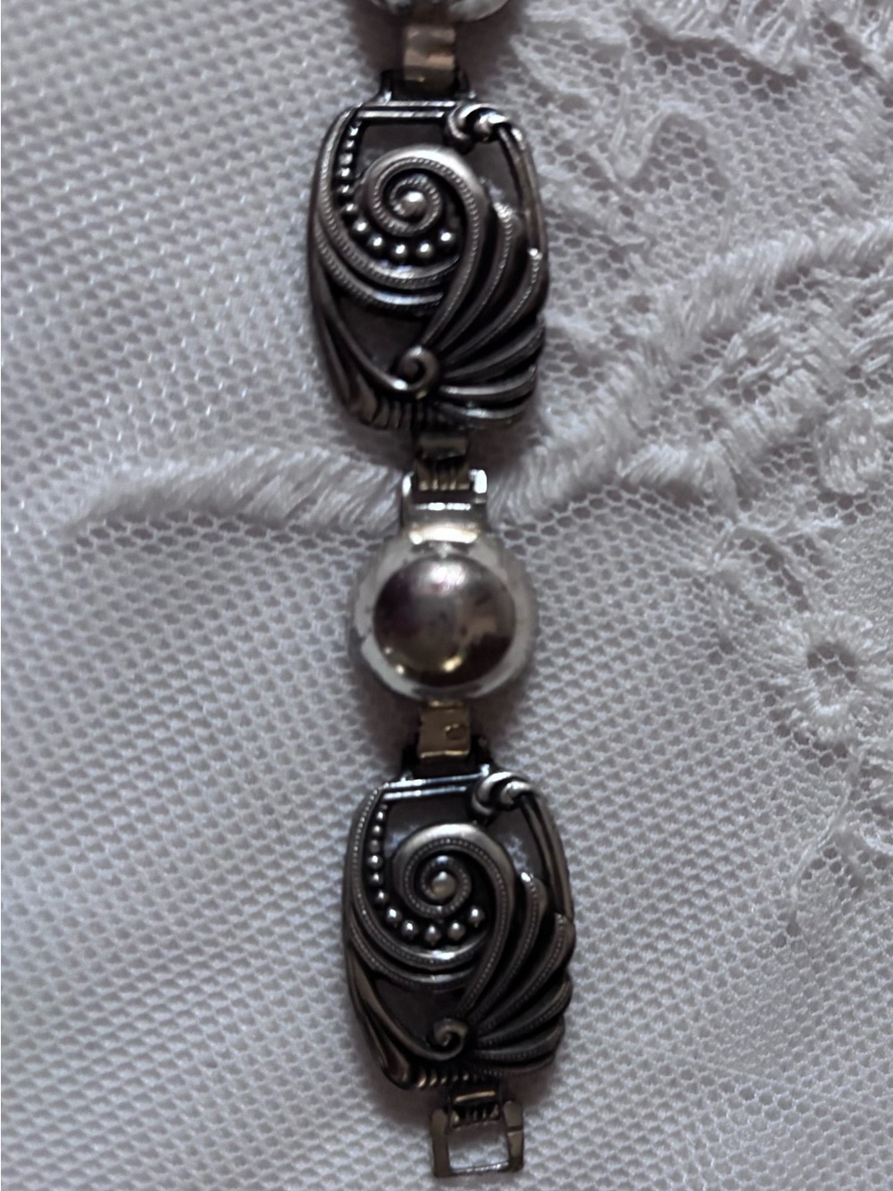 Sterling Silver Art Deco Style Women's Bracelet - Vintage 1920’s Stamped Links - Picture 3 of 14